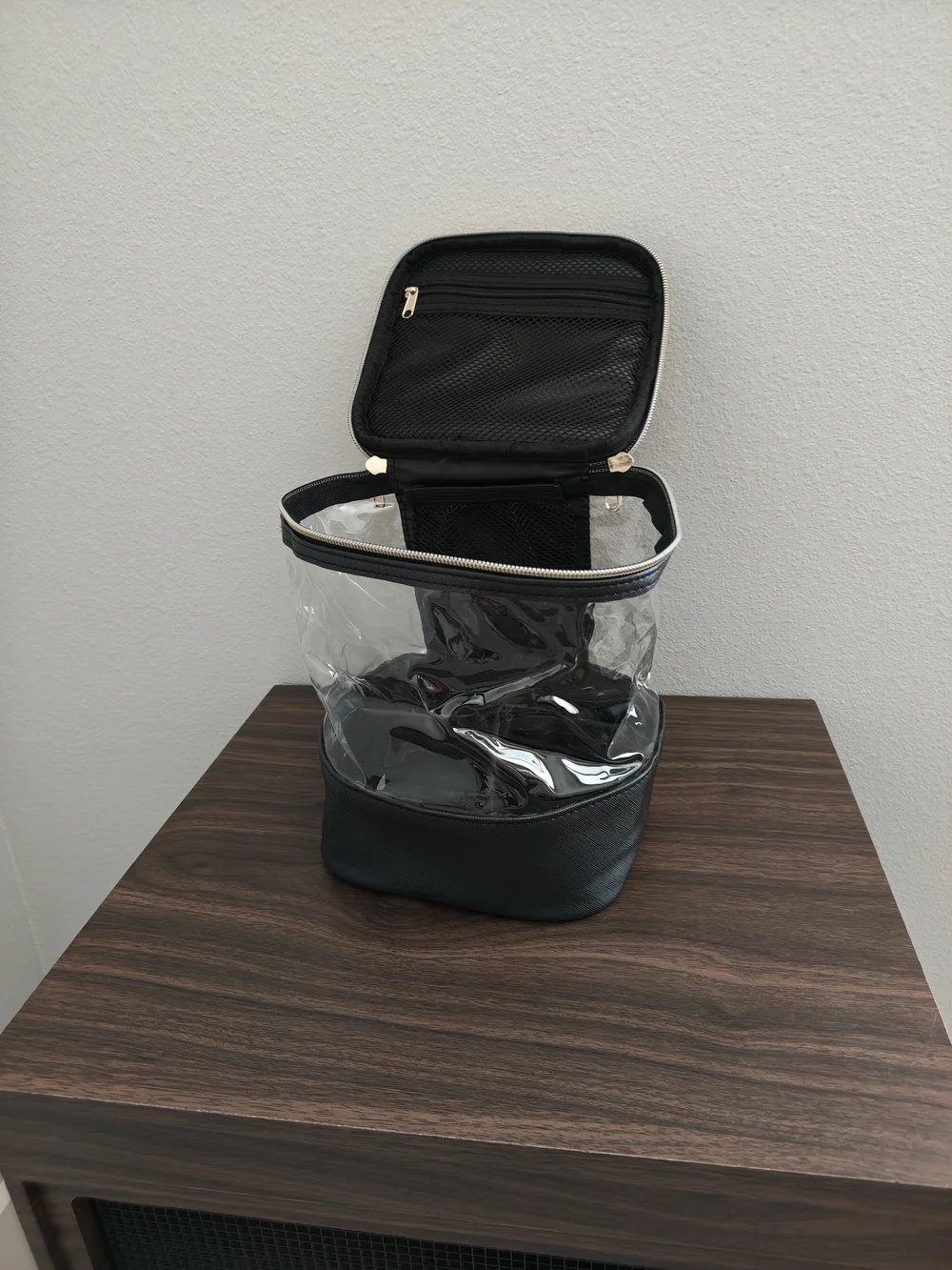 Clear Black Cosmetic Travel Organizer Bag with Gold Zipper